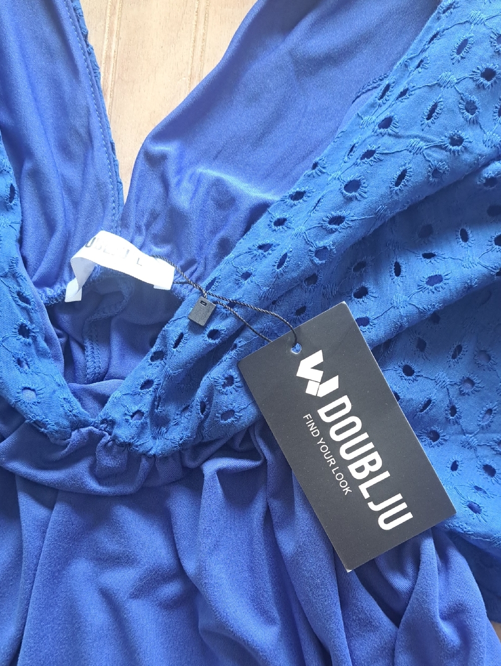 NWT Doublju Royal Blue V-Neck Eyelet Sleeve Maxi Dress Lightweight Boho - Picture 3 of 12